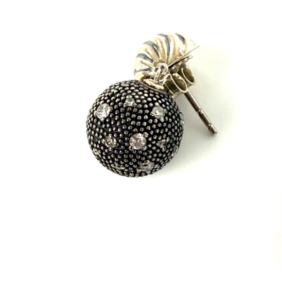 David Yurman Midnight Melange Starlight Ball Drop Diamond Silver Earrings - Picture 5 of 9